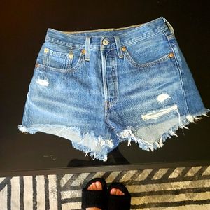 Levi denim 501 distressed shorts